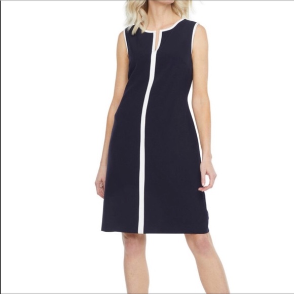 Evan Picone Dresses & Skirts - Evan-Picone Black Label Navy Sheath sleeveless white accents lined Dress 14